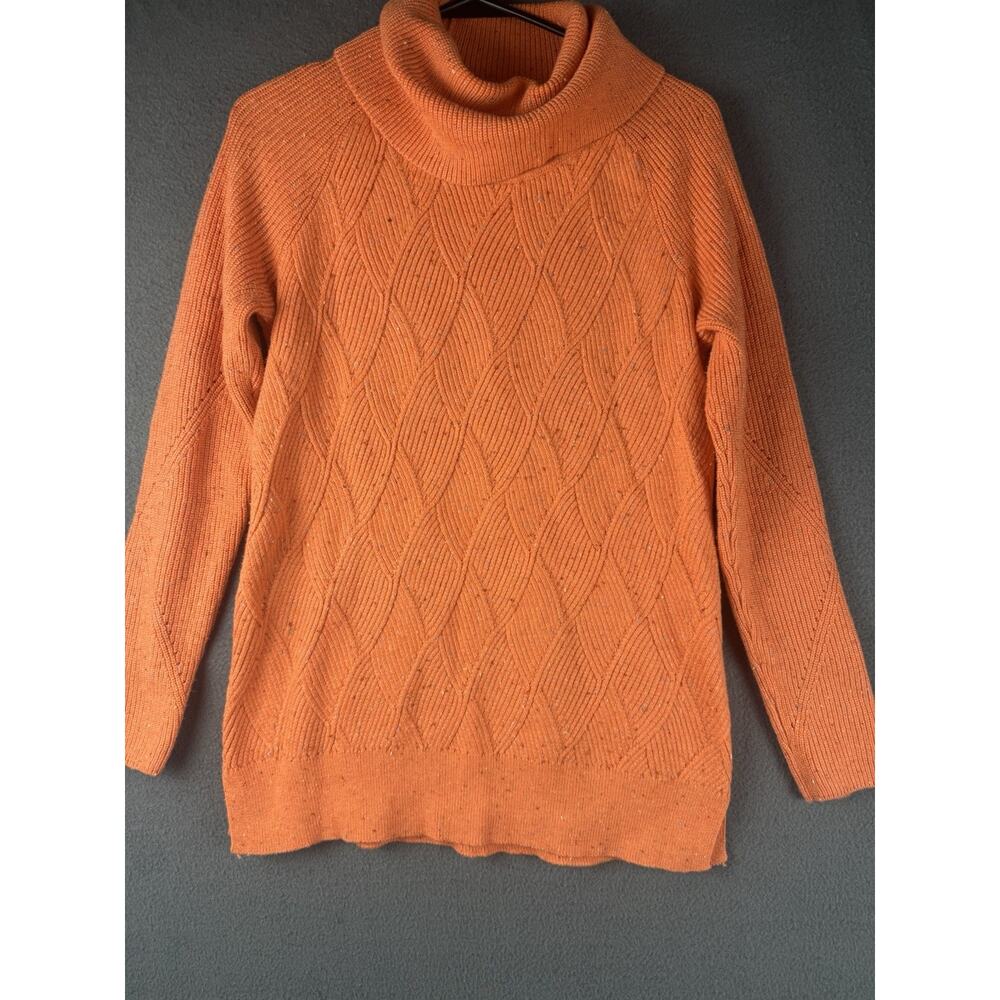 Talbots Cowl Turtleneck Sweater Orange Speckle Chunky Knit Textured Petite Small